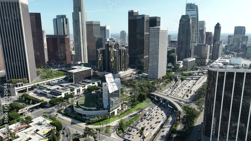 LOs Angeles Downtown and Freeway Ramps Aerial Shot Pan Left