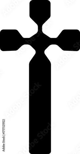 Christian cross icon.Vector illustration of grungy christian cross black and outline symbol isolated on white background.Holy Spirit. Religious. Baptism Christening Invitation.