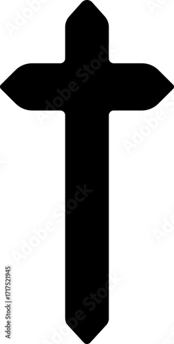 Christian cross icon.Vector illustration of grungy christian cross black and outline symbol isolated on white background.Holy Spirit. Religious. Baptism Christening Invitation.