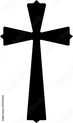 Christian cross icon.Vector illustration of grungy christian cross black and outline symbol isolated on white background.Holy Spirit. Religious. Baptism Christening Invitation.