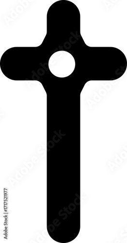Christian cross icon.Vector illustration of grungy christian cross black and outline symbol isolated on white background.Holy Spirit. Religious. Baptism Christening Invitation.
