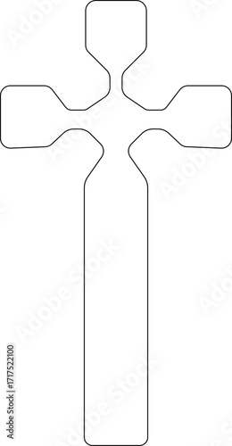 Christian cross icon.Vector illustration of grungy christian cross black and outline symbol isolated on white background.Holy Spirit. Religious. Baptism Christening Invitation.