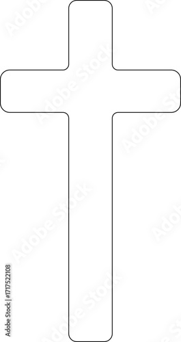 Christian cross icon.Vector illustration of grungy christian cross black and outline symbol isolated on white background.Holy Spirit. Religious. Baptism Christening Invitation.