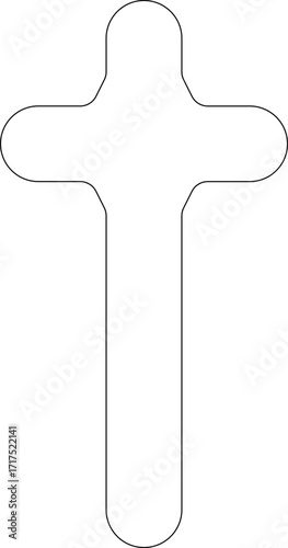 Christian cross icon.Vector illustration of grungy christian cross black and outline symbol isolated on white background.Holy Spirit. Religious. Baptism Christening Invitation.