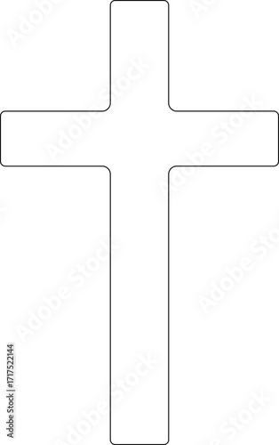 Christian cross icon.Vector illustration of grungy christian cross black and outline symbol isolated on white background.Holy Spirit. Religious. Baptism Christening Invitation.