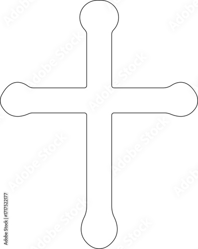 Christian cross icon.Vector illustration of grungy christian cross black and outline symbol isolated on white background.Holy Spirit. Religious. Baptism Christening Invitation.