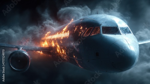 Burning airplane night