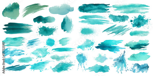watercolor hand drawn watercolor brush strokes with abstract stains, set of soft stained blue watercolor hand drawn watercolor splashes, hand drawn watercolor brush strokes with grunge stains.