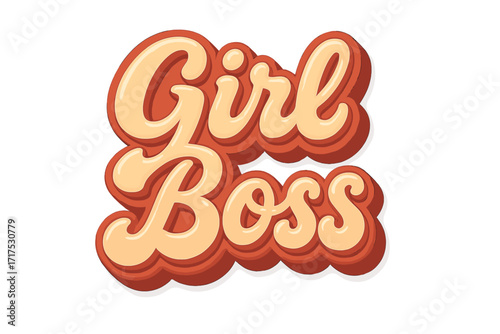 Girl Boss 3d groovy text effect. 70s style vintage lettering. Feminist quote for female empowerment. Entrepreneur motivation design for sticker, poster or t-shirt print.