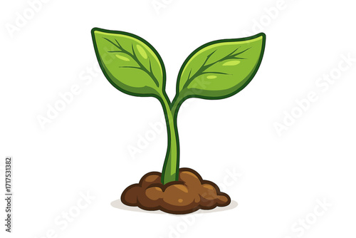 Green sprout growing from soil. Vector cartoon illustration of a young plant seedling. Symbol for new life, growth, beginning, spring, nature, ecology, and environment.