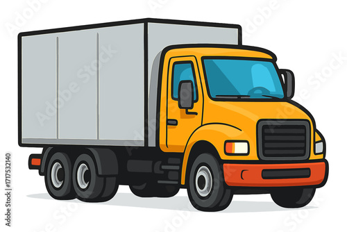 Delivery truck vector illustration. Commercial cargo van for shipping and logistics. Freight transport vehicle icon. Cartoon lorry for moving service isolated on white background.