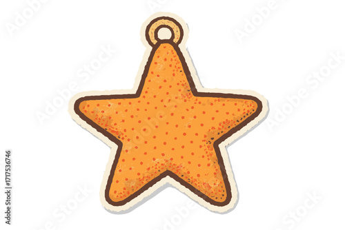 Vintage Christmas star ornament in naive collage style. Retro torn paper sticker effect. Clay toy vector illustration for holiday decoration. Halftone texture, isolated object.
