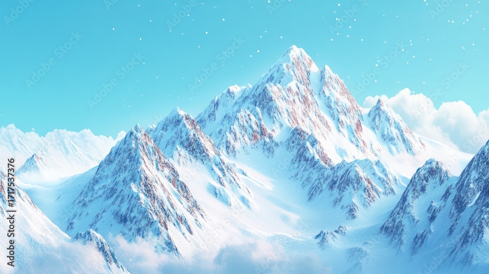 Obraz premium Snowy mountain range under blue sky