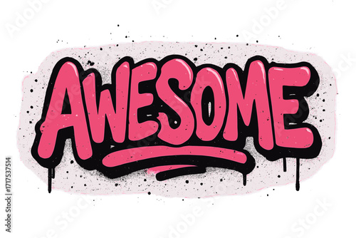 Awesome graffiti lettering. Urban street art typography. Pink spray paint grunge design for t-shirt print. Hip hop culture vector illustration. Modern bubble style font art.