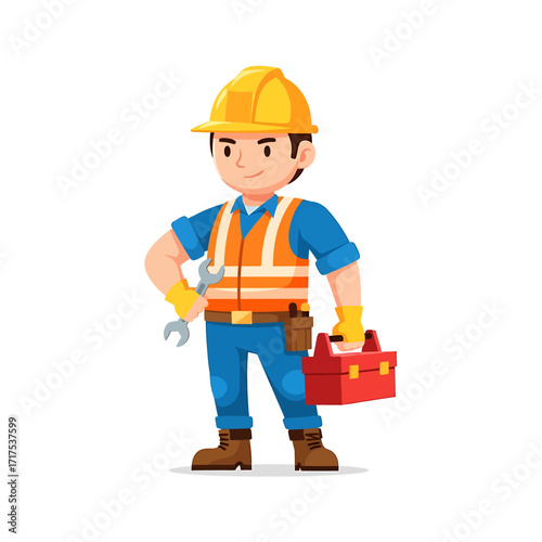 Construction Worker with Toolbox and Wrench Ready for Building Projects