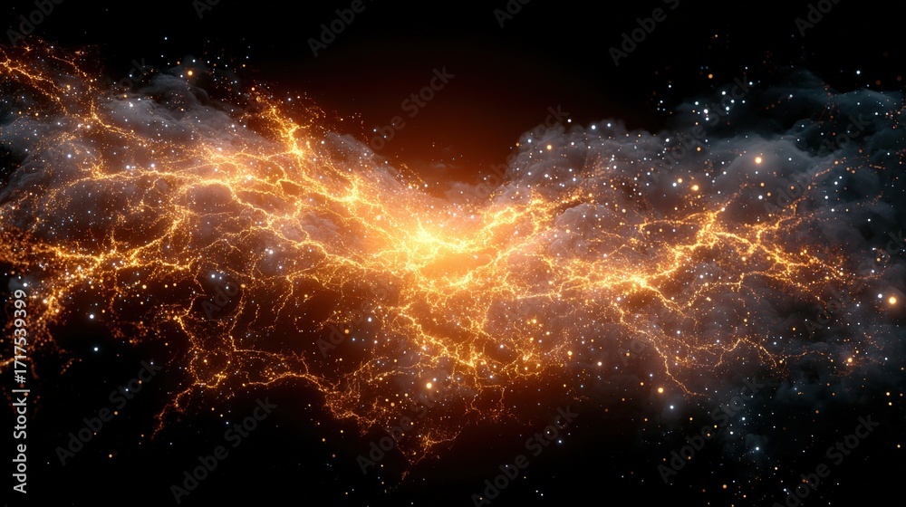 Obraz premium A vivid cosmic scene depicting fiery energy in a dark, starry background, representing the beauty and mystery of the universe.