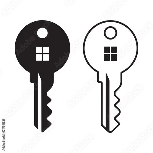 Two Keys Representing Home Ownership and Security, One Solid and One Outlined, Displayed Against a Plain White Background