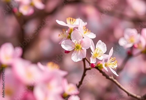 Soft-focus springtime blossoms, pastel hues, shallow depth of field, romance, outdoors