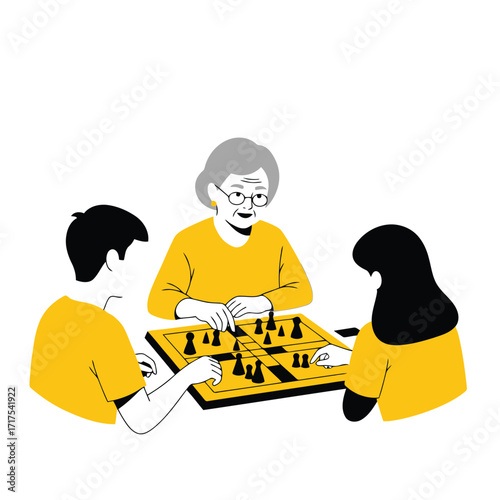 Vector art of family playing chess together