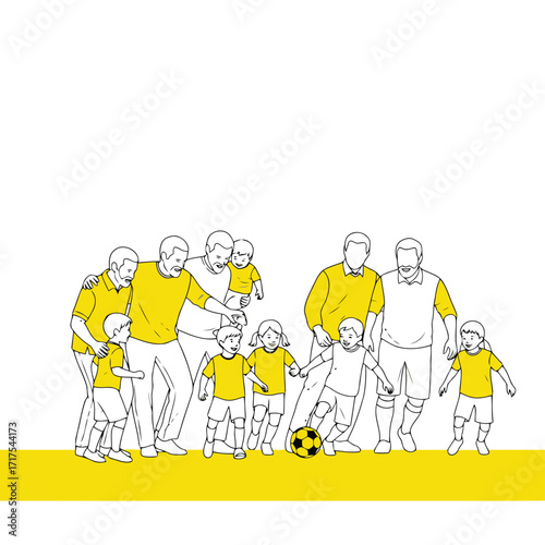 Vector art of family playing soccer together