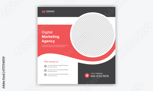 Digital marketing webinar. Social media post design. Promotional business web banner.