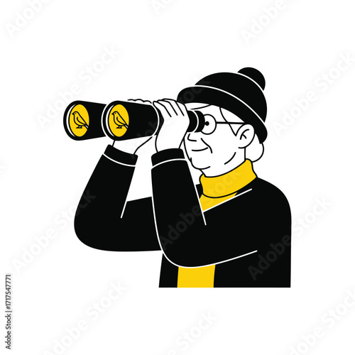 Vector art of elderly person looking through binoculars