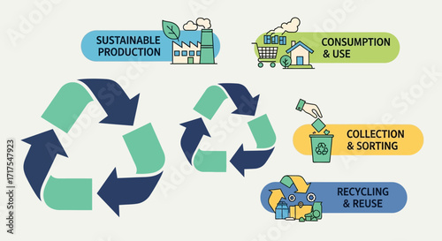 Circular Economy Concepts Sustainable Production, Consumption, Collection, Sorting, Recycling, and Reuse