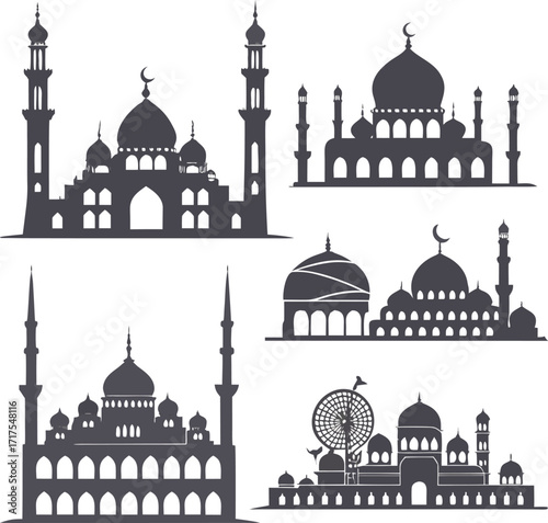 Taj Mahal vector illustration: A white marble tomb, dome, and minaret architecture in Agra.