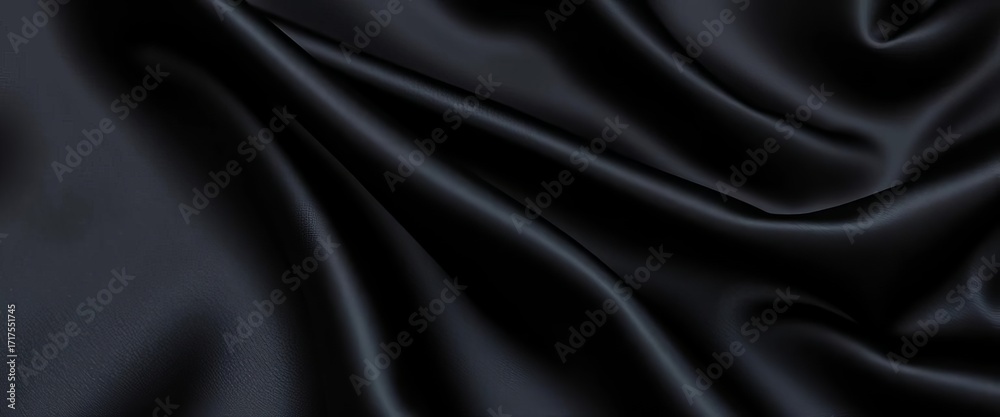 Fototapeta premium Deep black silk fabric, luxurious texture, subtle sheen, rich folds, glossy, surface