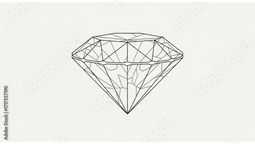 A detailed line drawing of a diamond showcasing its facets against a minimalist background