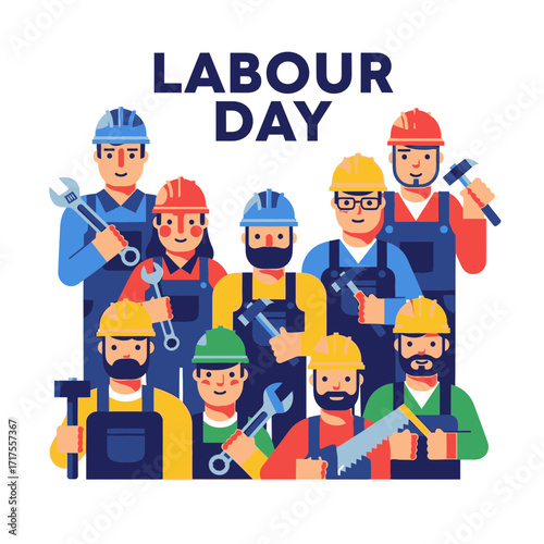 Celebrating Labour Day with diverse skilled tradespeople, showcasing unity and hard work, originally vector
