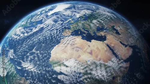 Stunning orbital view of the Earth, showcasing the detailed continents of Europe and North Africa under a layer of clouds