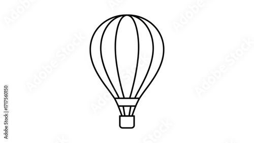 A simple outline of a hot air balloon soaring above a serene landscape during sunset