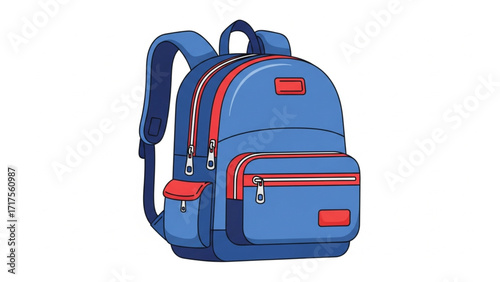 A vibrant blue backpack with red accents, displayed against a clean white background, ideal for school use