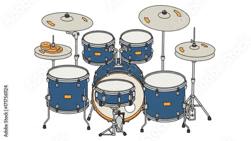 A vibrant blue drum set with cymbals, showcasing a lively music scene in a studio