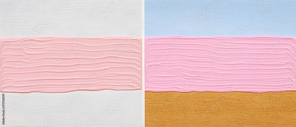 Fototapeta premium Two paintings of pink and white stripes
