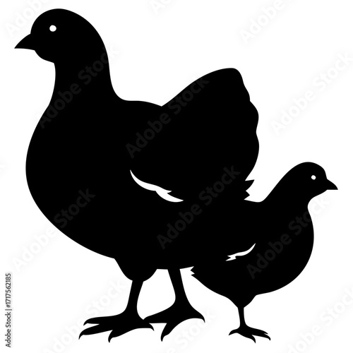 Parent and Chicks Silhouette Vector Illustration Minimal Black Icon Baby Birds Family Design