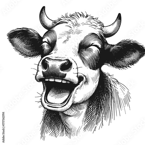 Cow laugh line art drawing ink sketch vector hand drawn illustration when animals lol uncovering nature’s sense of humor