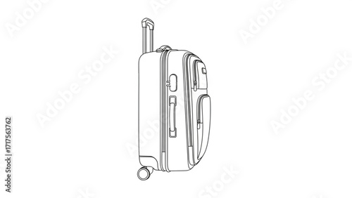 Detailed outline of a wheeled suitcase with multiple compartments against a plain background