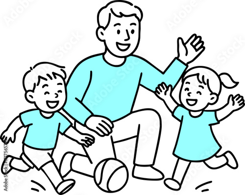 hand drawn flat vector design illustration of a happy man with children playing together.Great for Father’s Day, education