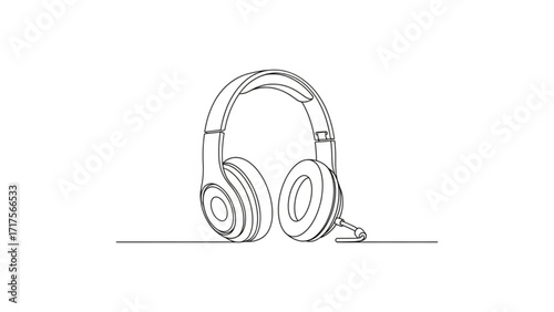 Minimalist line drawing of headphones on a clean background, emphasizing design and simplicity