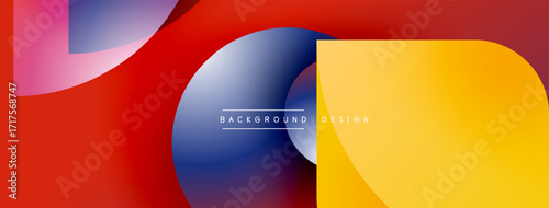 Abstract geometric shapes overlap. Vibrant colors blend, creating modern design. Gradient transitions offer visual interest.