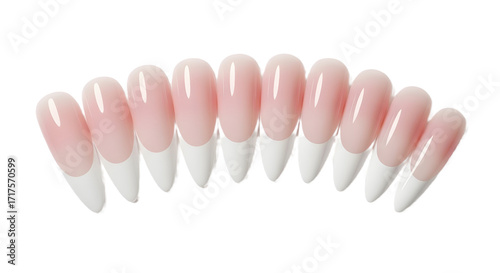 Set of artificial fingernails with french manicure design isolated PNG with Transparent Background