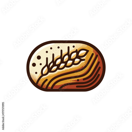 Illustration of a loaf of bread with wheat, showcasing its texture and warmth, ideal for culinary use