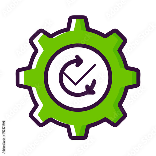 Green gear with check mark process icon