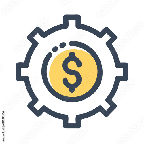 Yellow gear with dollar symbol icon