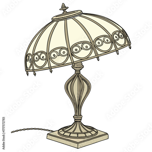 A vintage style illustration of a glass lamp

