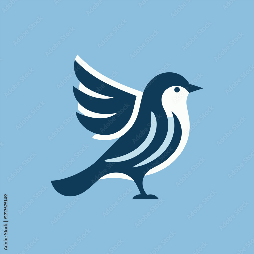 Obraz premium Stylized bird illustration with blue background, showcasing elegance and grace, ideal for nature themes