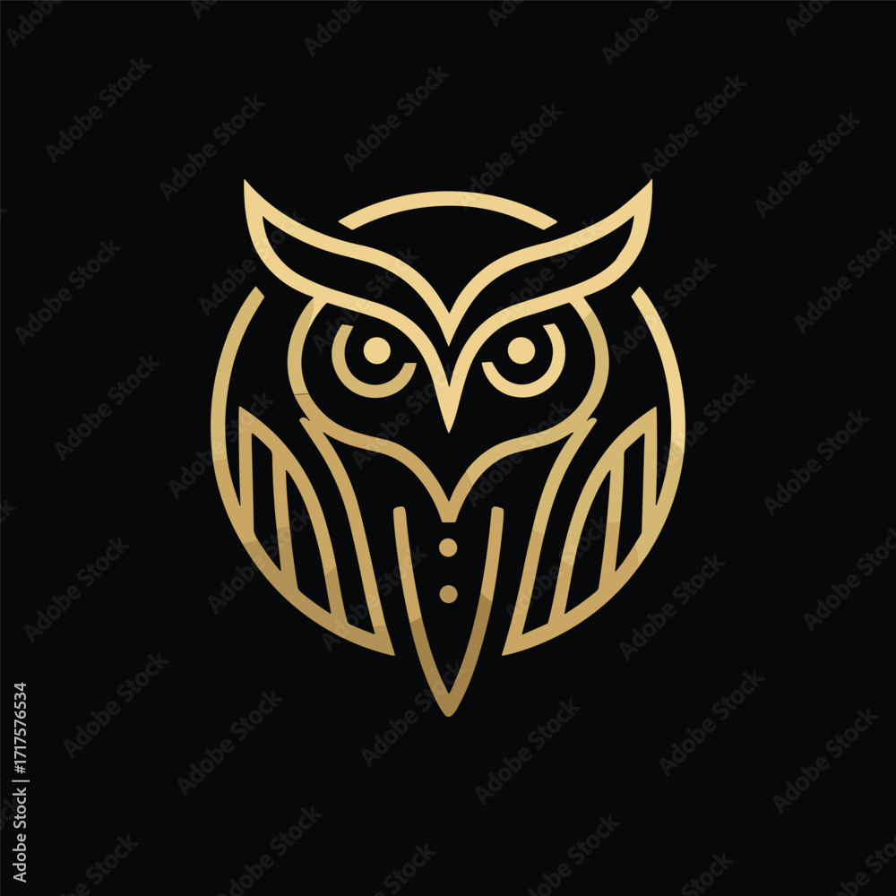 Obraz premium Elegant gold owl logo design on a black background, symbolizing wisdom and mystery