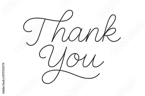 Thank You handwritten linear inscription. Hand-drawn lettering for gratitude card. Trendy simple calligraphy outline. Elegant thin script for appreciation. Vector illustration.